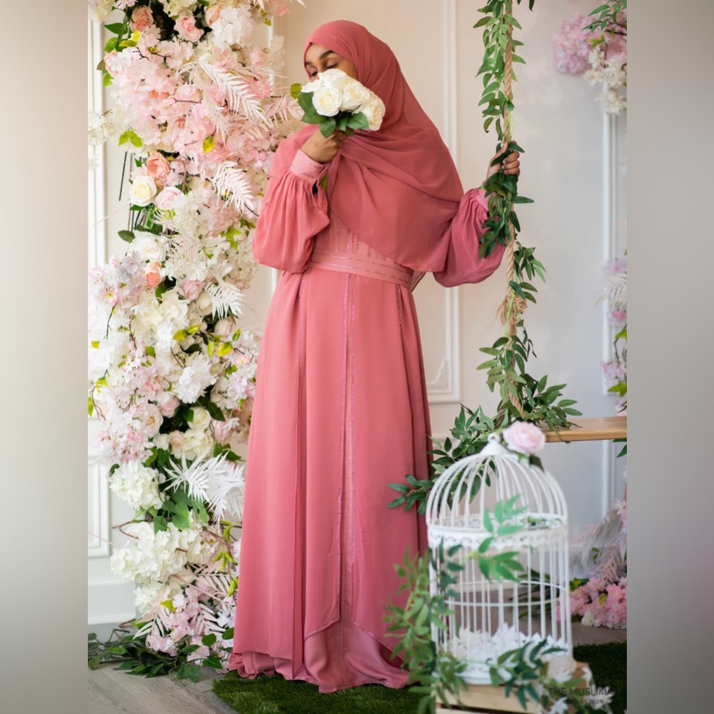 Pink Chiffon Layered Abaya